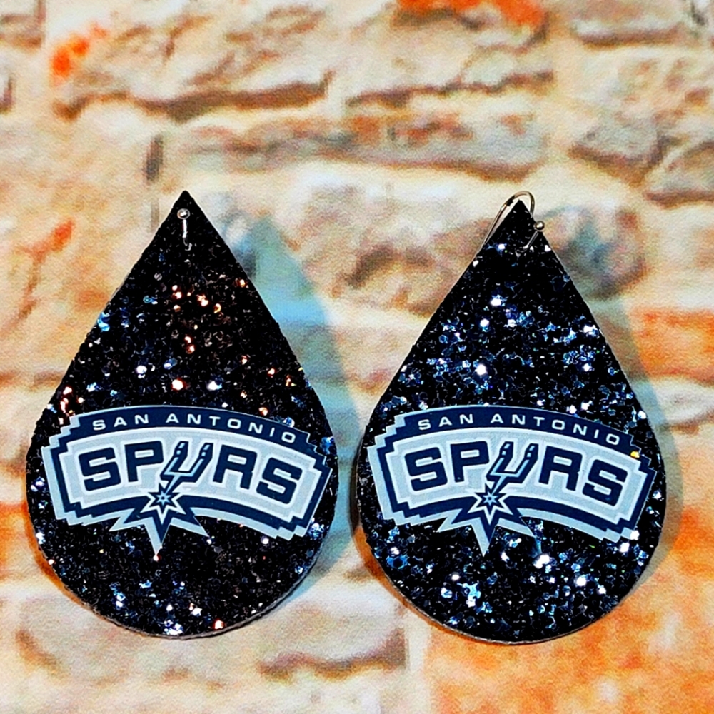 San Antonio Spurs black faux leather earrings!